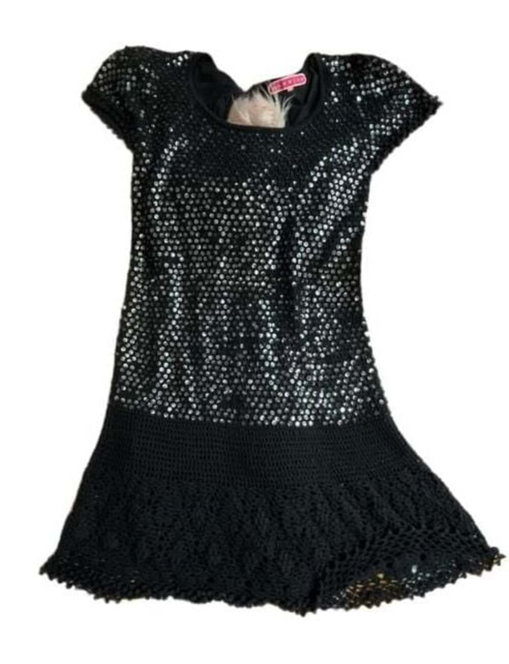Manoush Black Sequin Embellished Crochet Mini Dress